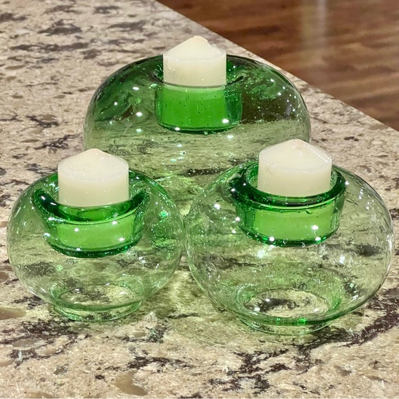 Green Blown Glass Sphere Candle Holders Southern Living Set of 3 Globe Shape - Picture 8 of 8